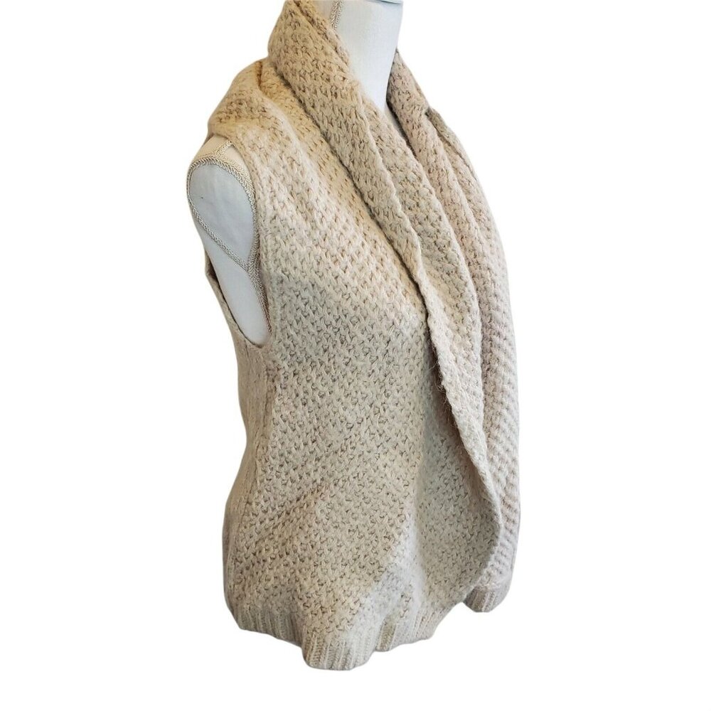 Alpaca Chunky Knit Beige Cream‎ Oatmeal Cardigan Sweater Vest Sz M Medium Open